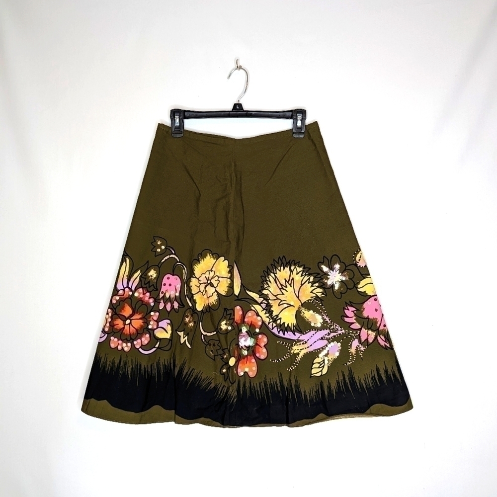 Lapis Green Whimsical Skirt With Sequin Floral Detail